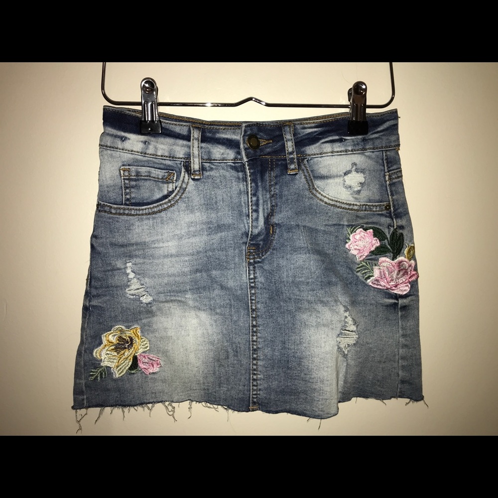 Denim Embroidered Skirt